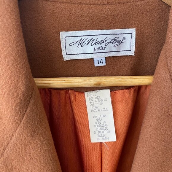 All Week Long Cashmere Coat Womens 14 Petite Wool Blend Brown Minimalist VTG - Picture 5 of 7